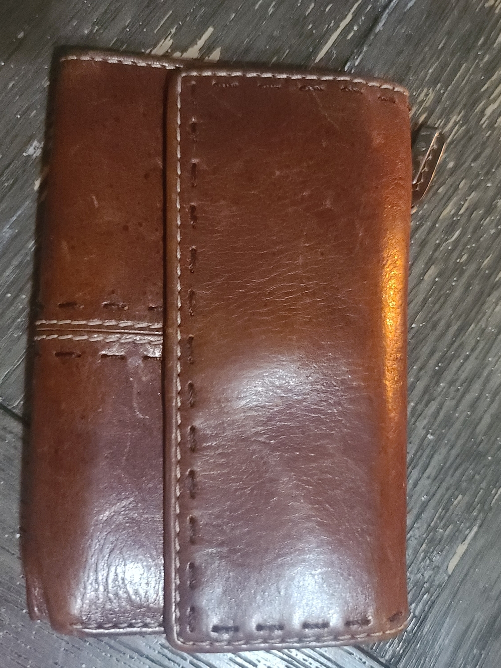 Fossil Brown Leather Wallet - Stitched Trifold Style